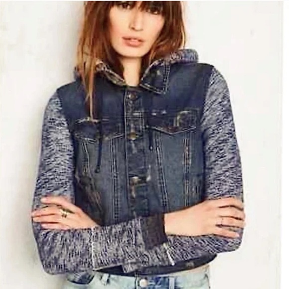 Free People Distressed Knit Denim Jacket - Picture 4 of 11